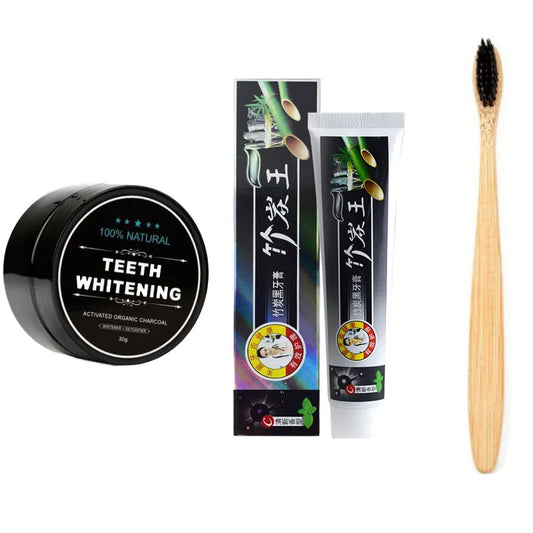 Activated Bamboo Carbon Charcoal Powder Toothpaste and Soft Bristle Wood Toothbrush for Oral Hygiene And Cleaning